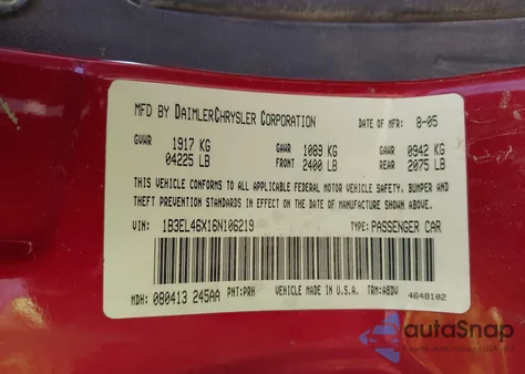 2006 Dodge Stratus Sxt z USA, uszkodzony, nr VIN 1B3EL46X16N106219